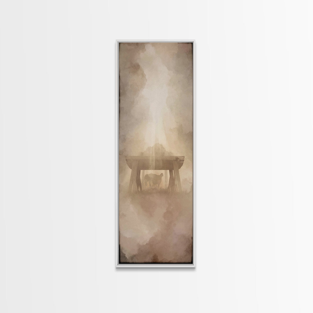 Shepherd’s Quiet Sign – Framed Canvas Print – Christian Christmas Art – Christmas Art – Christian Wall Art – Tall Narrow Wall Art