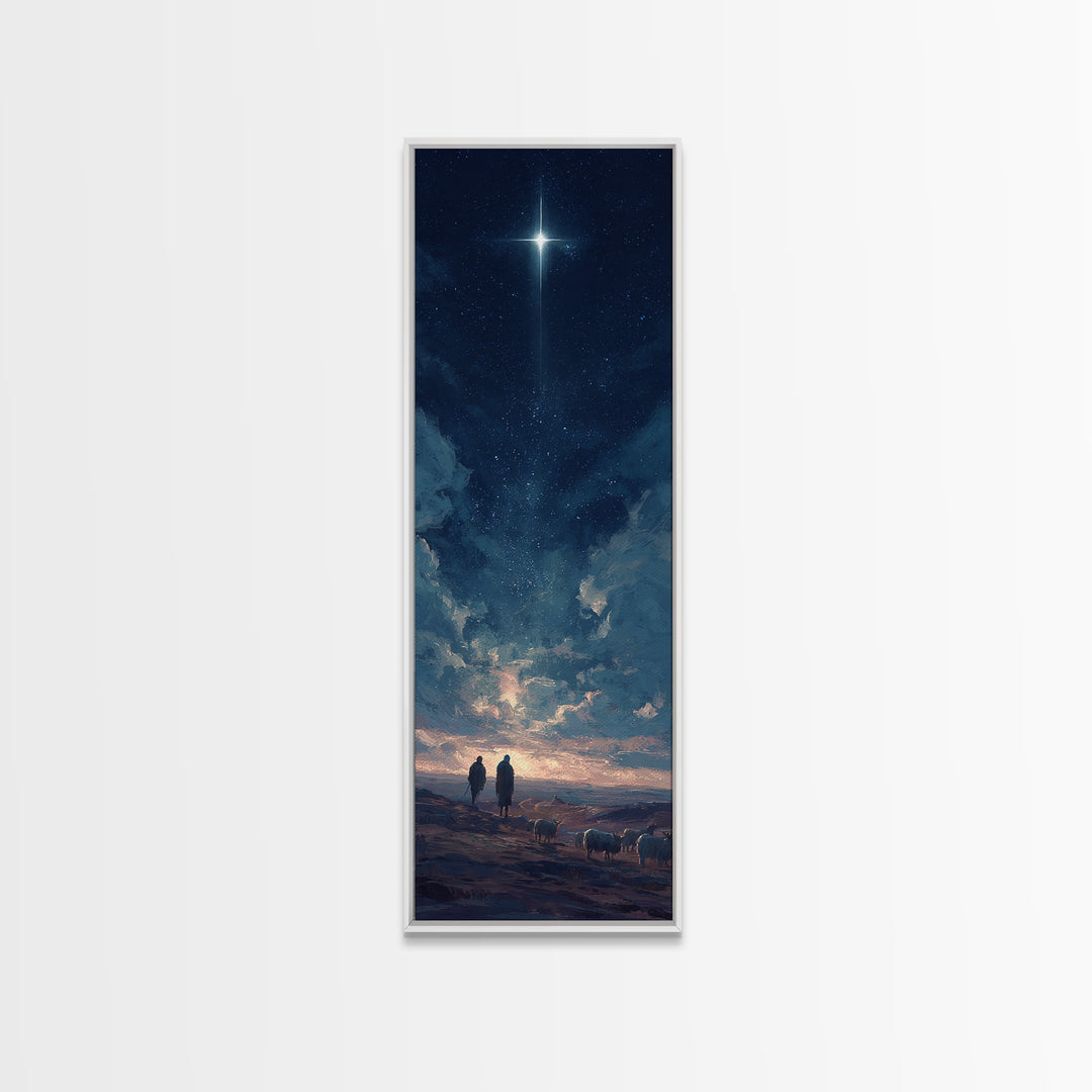 Blessed Night Sky, Framed Canvas Print, Christian Christmas Art, Christian Art Canvas, Skinny Art, Christian Wall Art
