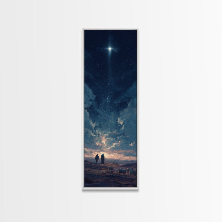 Blessed Night Sky, Framed Canvas Print, Christian Christmas Art, Christian Art Canvas, Skinny Art, Christian Wall Art