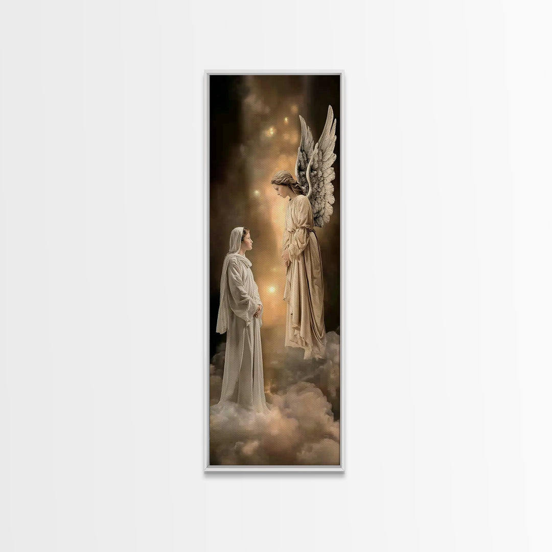 Sacred Encounter – Framed Canvas Print – Narrow Art – Christian Art – Christmas Art – Christian Art Canvas – Jesus Painting – Christian Dec