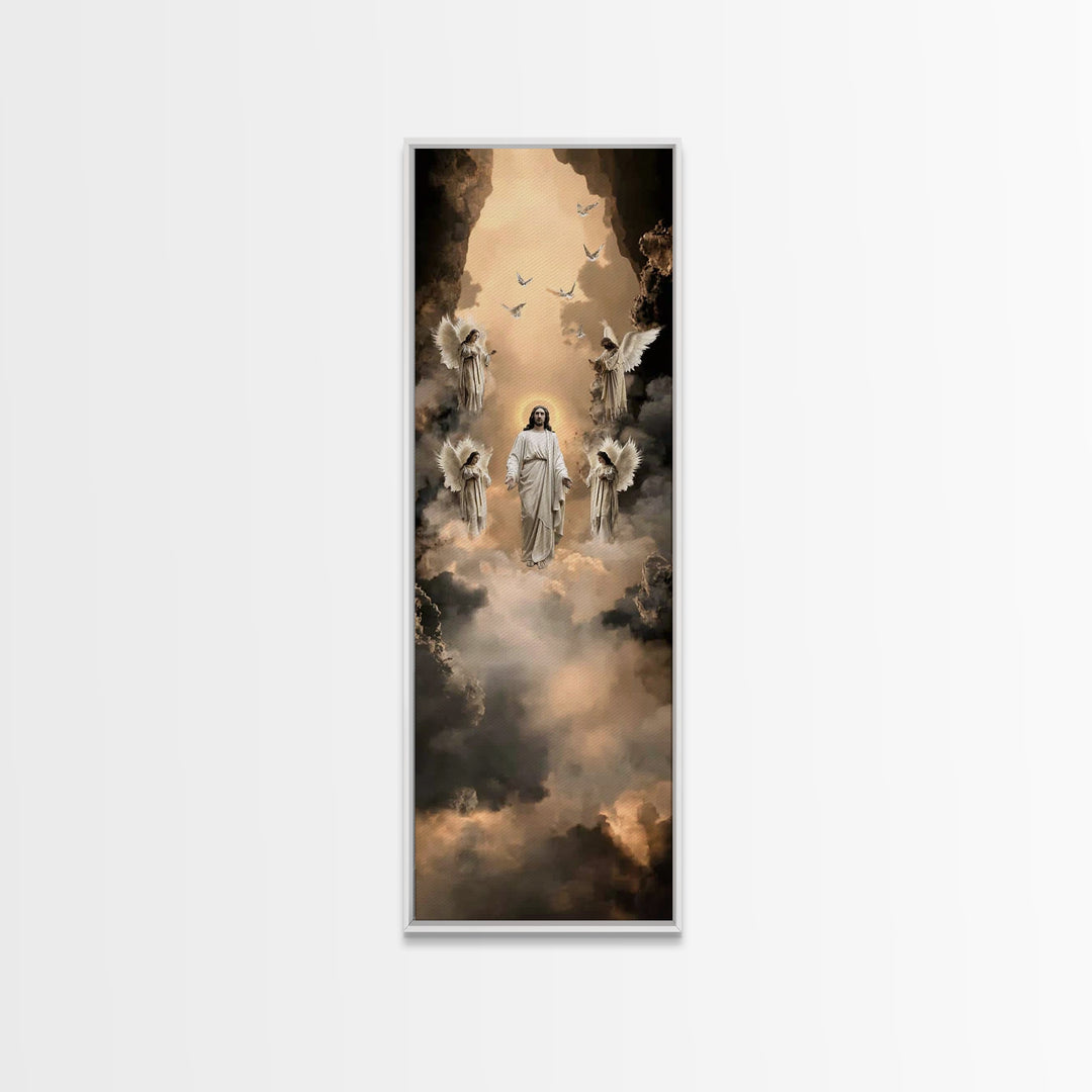 Glory In The Clouds, Framed Canvas Print, Tall Narrow Wall Art, Christian Wall Art, Jesus Painting, Christian Art Canvas, Christian Art