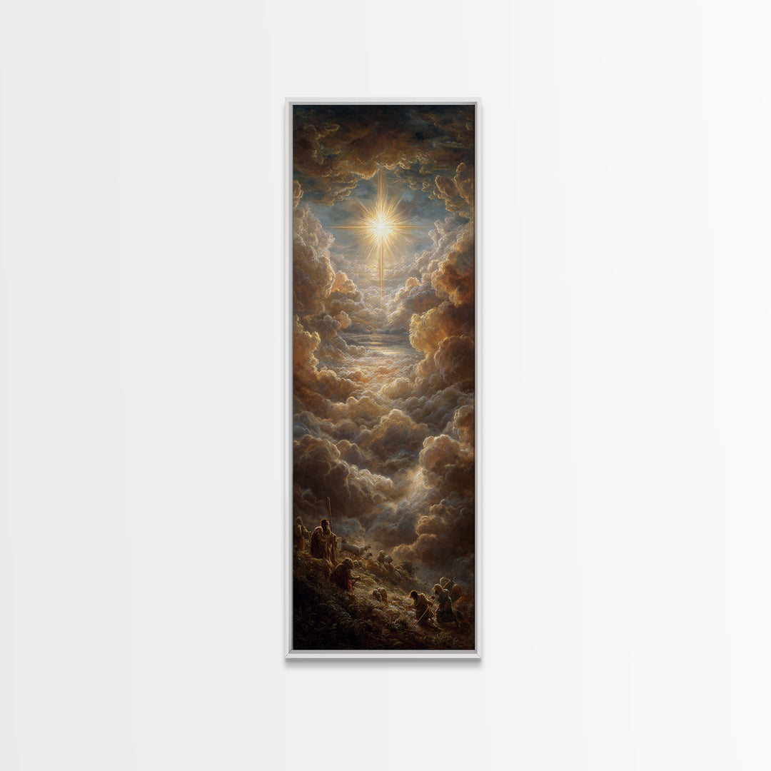 Heavenly Glory Rise – Framed Canvas Print – Narrow Art – Christian Art Canvas – Christian Christmas Art – Christian Wall Art – Jesus Painti