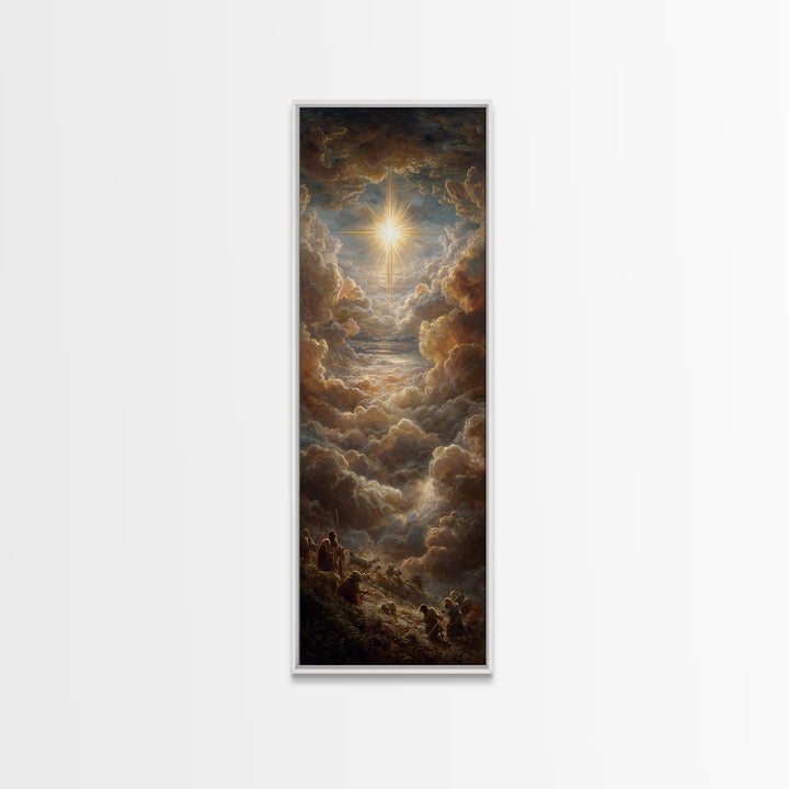 Heavenly Glory Rise – Framed Canvas Print – Narrow Art – Christian Art Canvas – Christian Christmas Art – Christian Wall Art – Jesus Painti