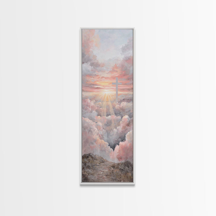 Cross Of Dawn | Framed Canvas Print | Christian Wall Art | Christian Art Canvas | Tall Skinny Art Print | Christian Christmas Art | Christi