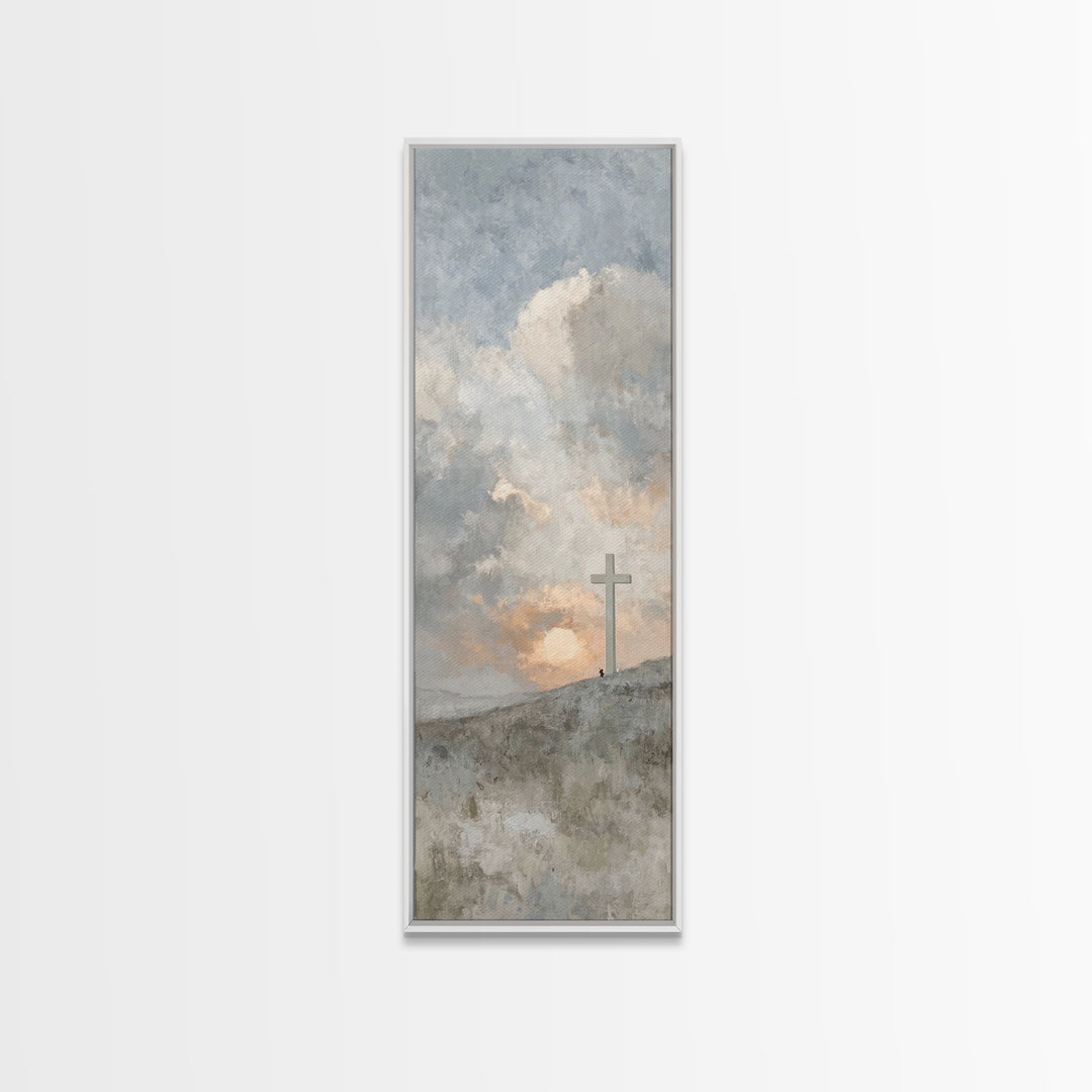 Sunrise At Calvary, Framed Canvas Print, Christian Wall Art, Christian Art Canvas, Tall Narrow Wall Art, Christian Gift, Modern Christian A