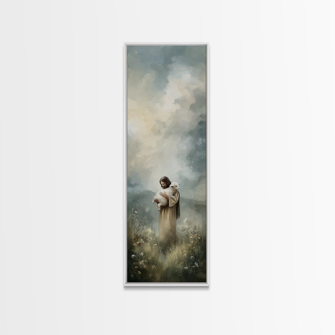 Pasture Of Grace, Framed Canvas Print, Christian Wall Art, Jesus Painting Canvas, Skinny Art, Christian Art Canvas, Modern Christian Art, C