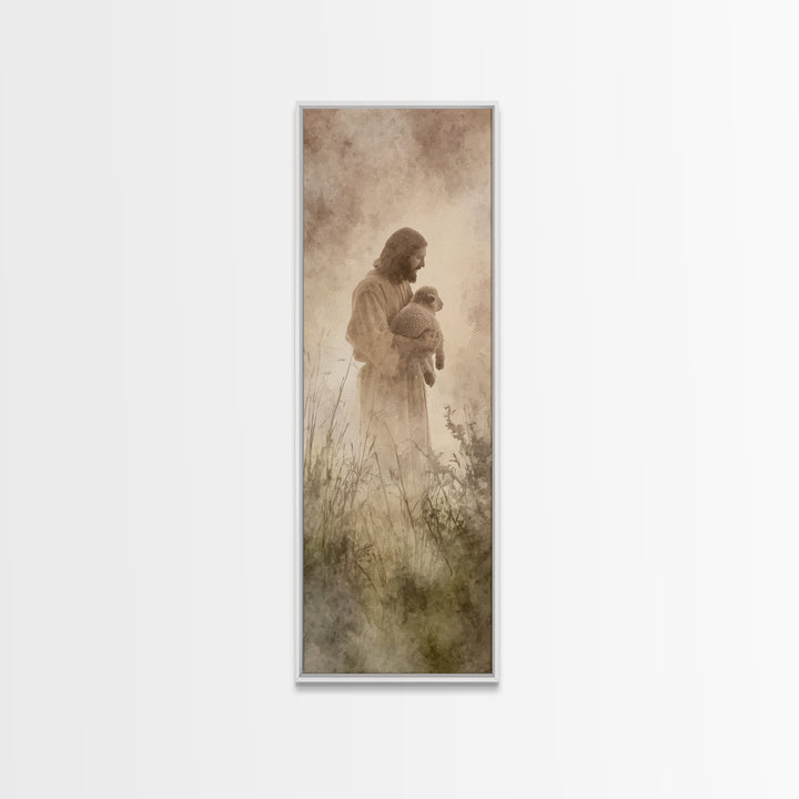 Shepherds Of Mercy – Framed Canvas Print – Tall Narrow Wall Art – Christian Wall Art – Jesus Painting – Christian Christmas Art