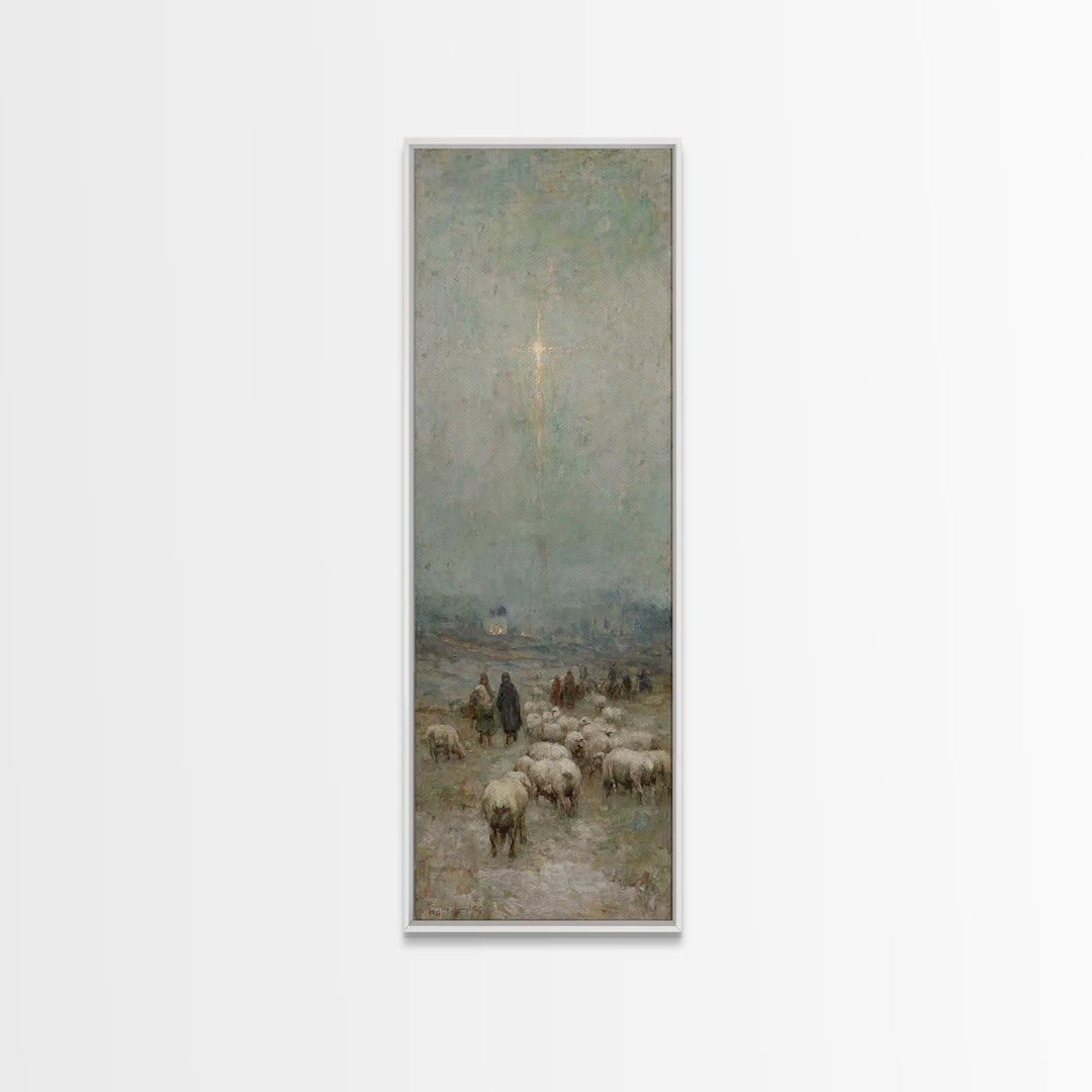 Bethlehem Night Watch, Framed Canvas Print, Narrow Art, Christian Christmas Art, Vintage Christmas Art, Christian Wall Art