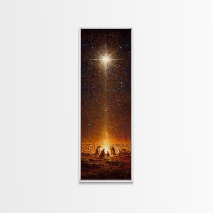 Starlit Holy Night | Framed Canvas Print | Narrow Art | Christian Christmas Art | Jesus Christmas Art | Modern Christian Art