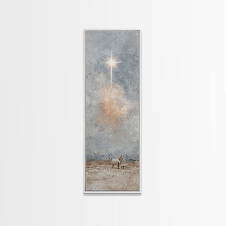 Heavenly Light Path, Framed Canvas Print, Tall Narrow Wall Art, Christian Art Canvas, Christmas Art Prints, Christian Wall Art