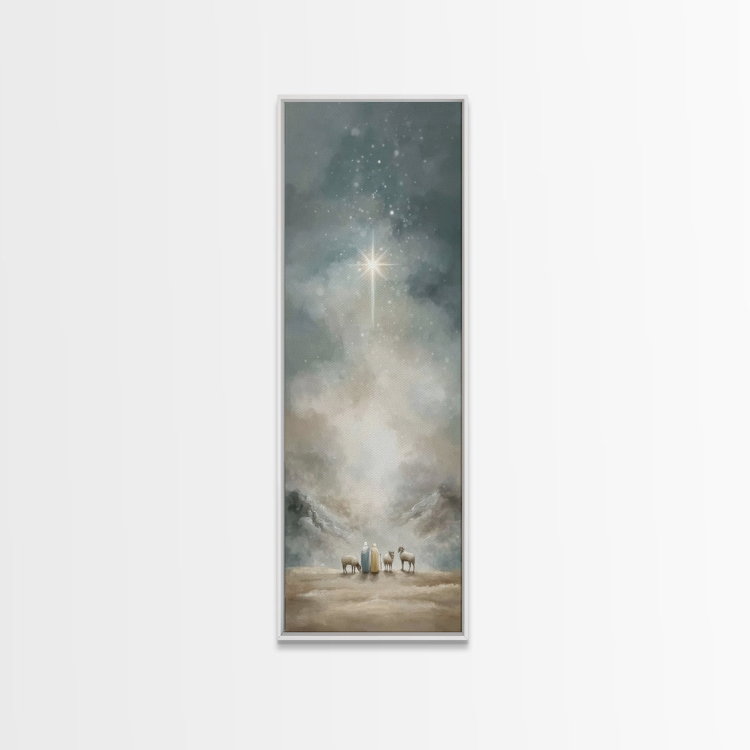 Silent Star Wonder – Framed Canvas Print – Skinny Art – Christian Christmas Decor – Christmas Wall Art – Christian Art