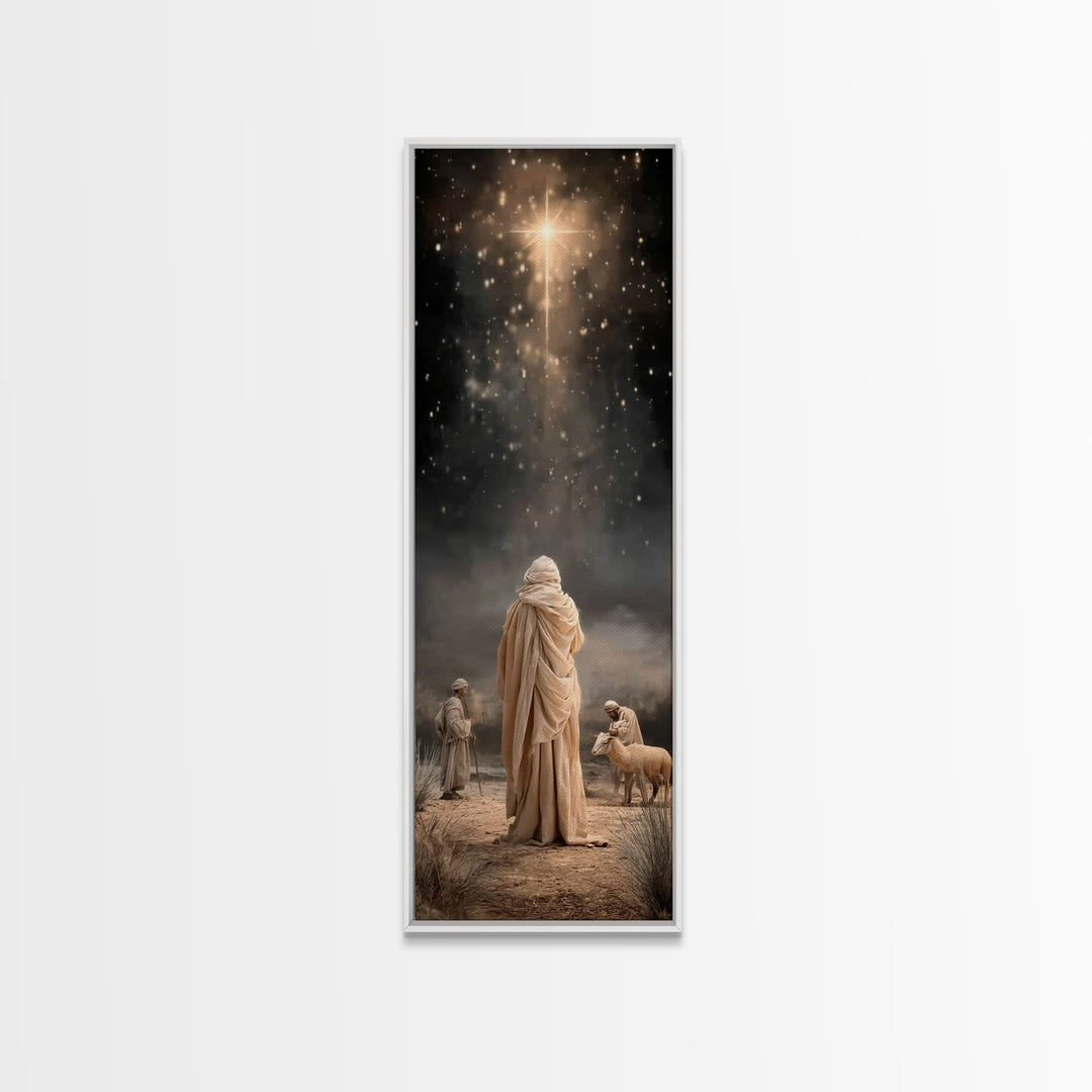 Desert Star Journey | Framed Canvas Print | Tall Narrow Wall Art | Framed Christmas Art | Christian Art Work | Christmas Canvas Wall Art