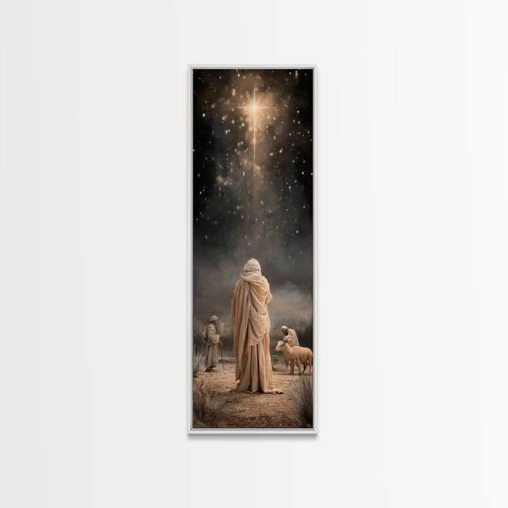 Desert Star Journey | Framed Canvas Print | Tall Narrow Wall Art | Framed Christmas Art | Christian Art Work | Christmas Canvas Wall Art