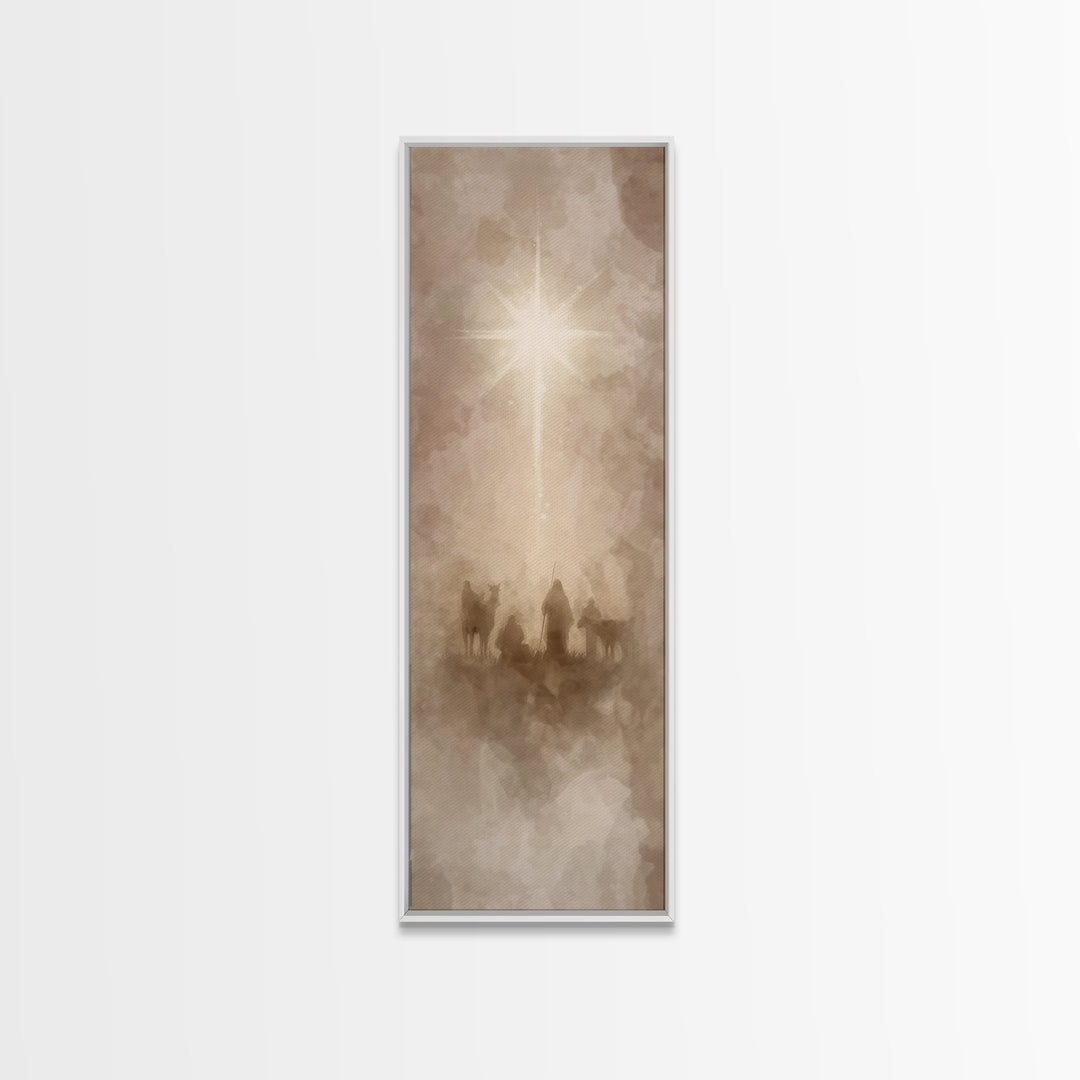 Glory In The Heavens, Framed Canvas Print, Narrow Art, Christian Christmas Art, Jesus Painting Canvas, Christmas Art Work