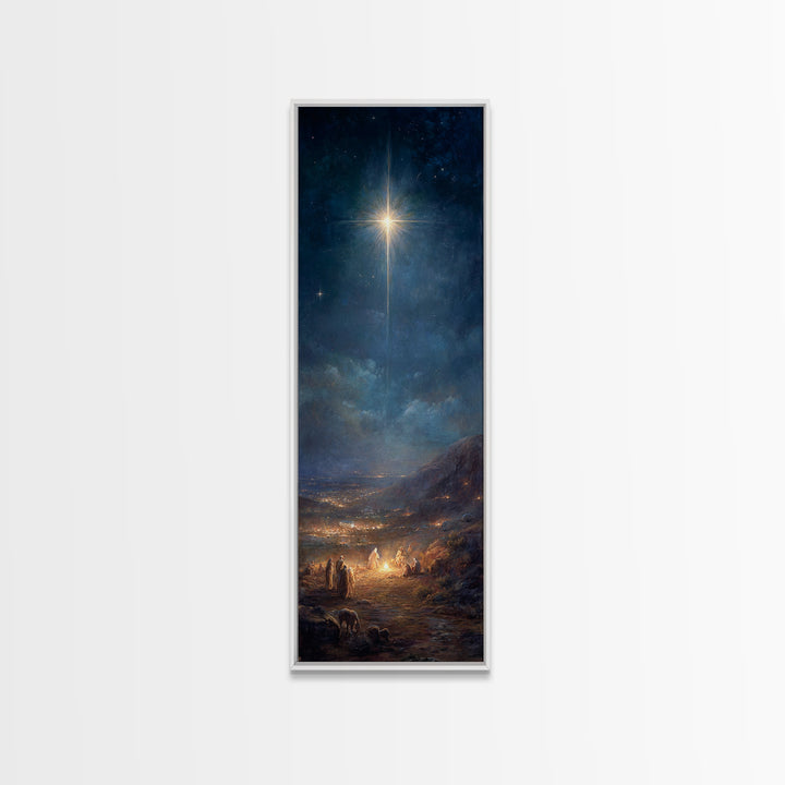 Star Over Bethlehem – Framed Canvas Print – Tall Narrow Wall Art – Christian Christmas Art – Christmas Wall Art – Christian Art Canvas
