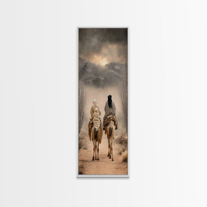 Holy Desert Trek – Framed Canvas Print – Narrow Art – Christian Art Canvas – Christmas Art Work – Christian Christmas Decor