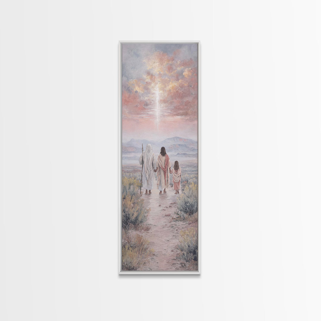 Pink Dawn Journey – Framed Canvas Print – Narrow Art – Christian Christmas Art – Christmas Canvas Wall Art – Christian Wall Art