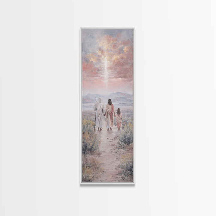 Pink Dawn Journey – Framed Canvas Print – Narrow Art – Christian Christmas Art – Christmas Canvas Wall Art – Christian Wall Art