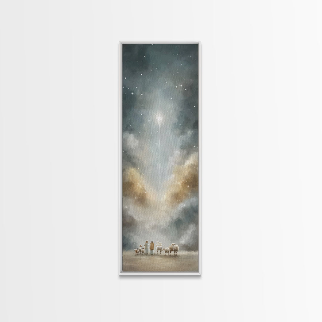 Shepherds Beneath Light – Framed Canvas Print – Tall Skinny Art Print – Christian Wall Art – Christian Art – Christian Art Canvas – Christm