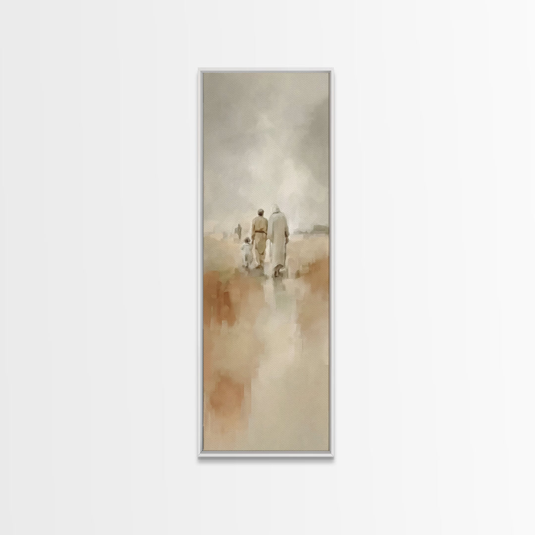 Quiet Family Path, Framed Canvas Print, Skinny Art, Christian Art Prints, Christmas Art Work, Subtle Christian Art