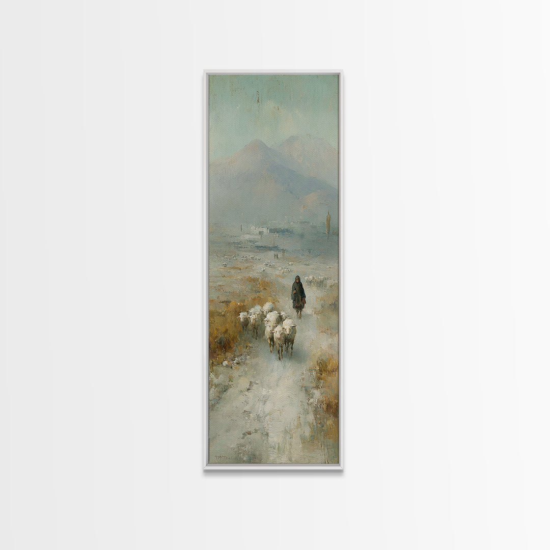 Pastoral Shepherd Calm – Framed Canvas Print – Christian Art – Christian Art Print – Christian Wall Art – Tall Narrow Wall Art – Christian