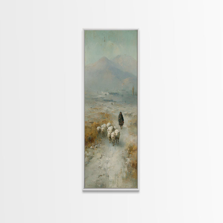 Pastoral Shepherd Calm – Framed Canvas Print – Christian Art – Christian Art Print – Christian Wall Art – Tall Narrow Wall Art – Christian