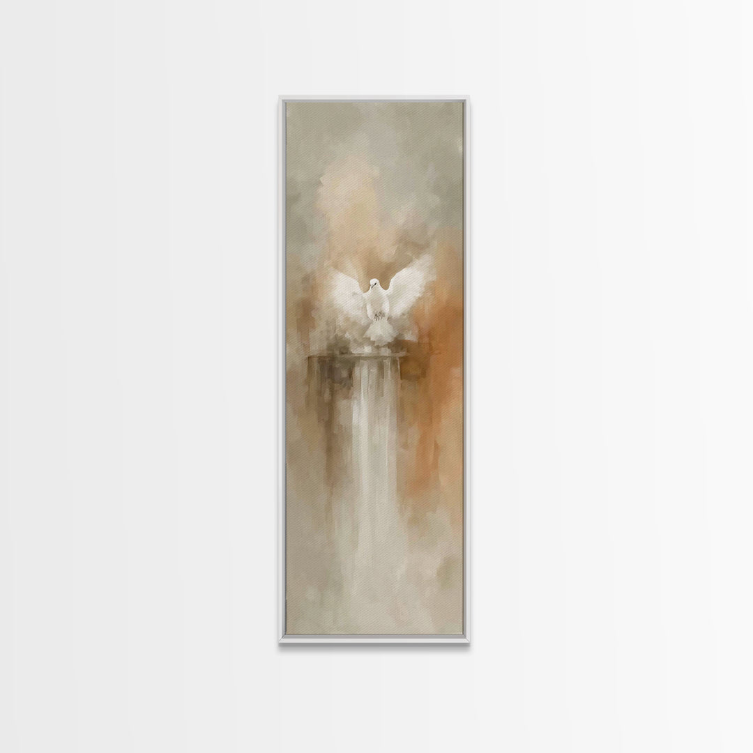 Dove Of Glory – Framed Canvas Print – Christian Wall Art – Christian Art Canvas – Minimalist Christian Art – Narrow Art – Christian Paintin