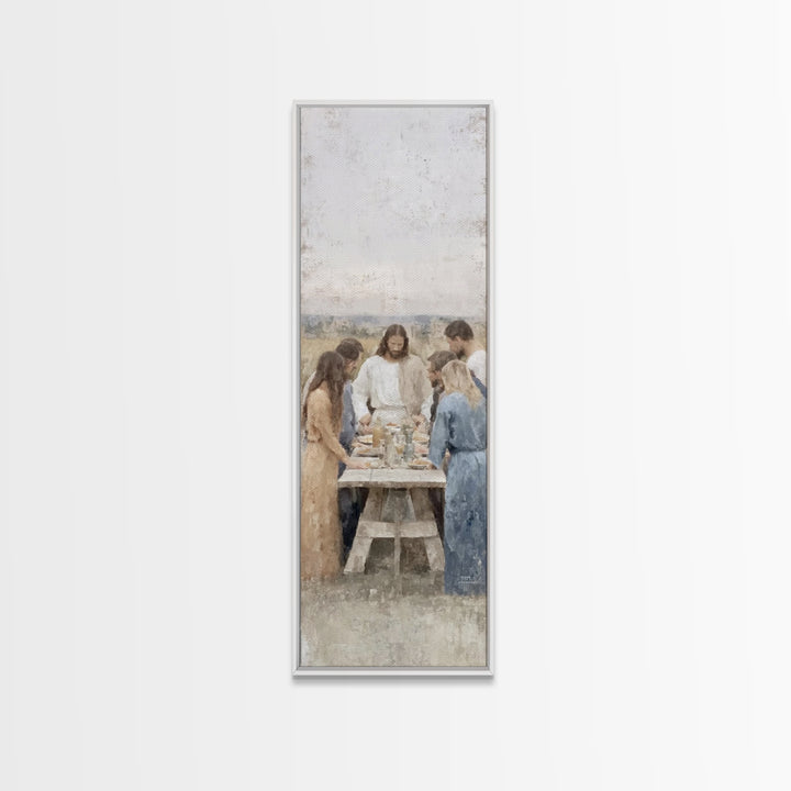 Breaking Bread Grace – Framed Canvas Print – Christian Art – Jesus Painting – Christian Wall Art – Tall Skinny Art Print – Christian Art Ca