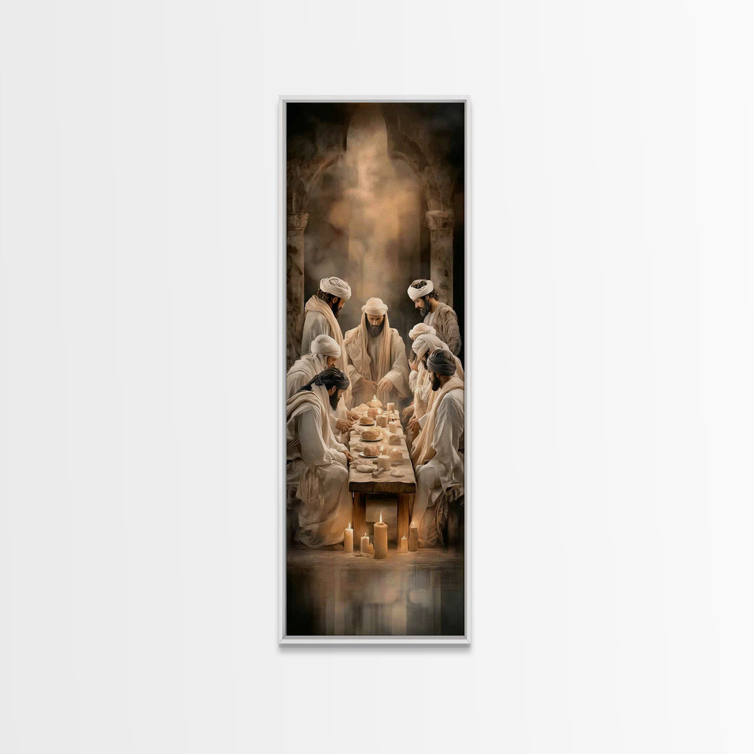Sacred Table Glory | Framed Canvas Print | Christian Art Canvas | Jesus Wall Art | Christian Painting | Narrow Art | Christmas Art | Christ