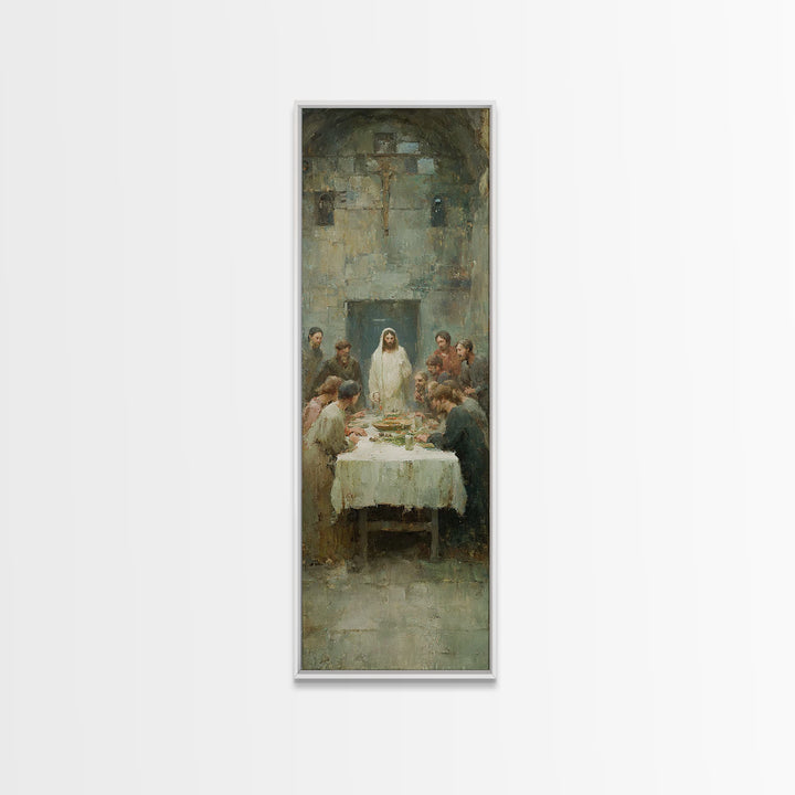 Sacred Fellowship Glow, Framed Canvas Print, Christian Art Canvas, Jesus Wall Art, Modern Christian Art, Tall Skinny Art Print, Christmas A