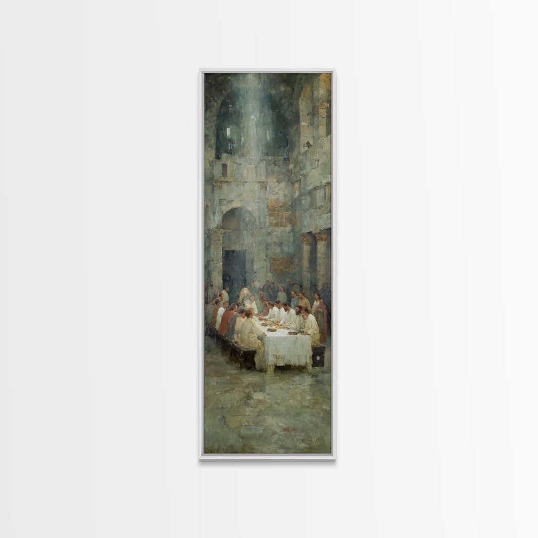 Table Of Grace | Framed Canvas Print | Christian Art Canvas | Modern Christian Painting | Jesus Wall Art | Tall Narrow Wall Art | Christmas
