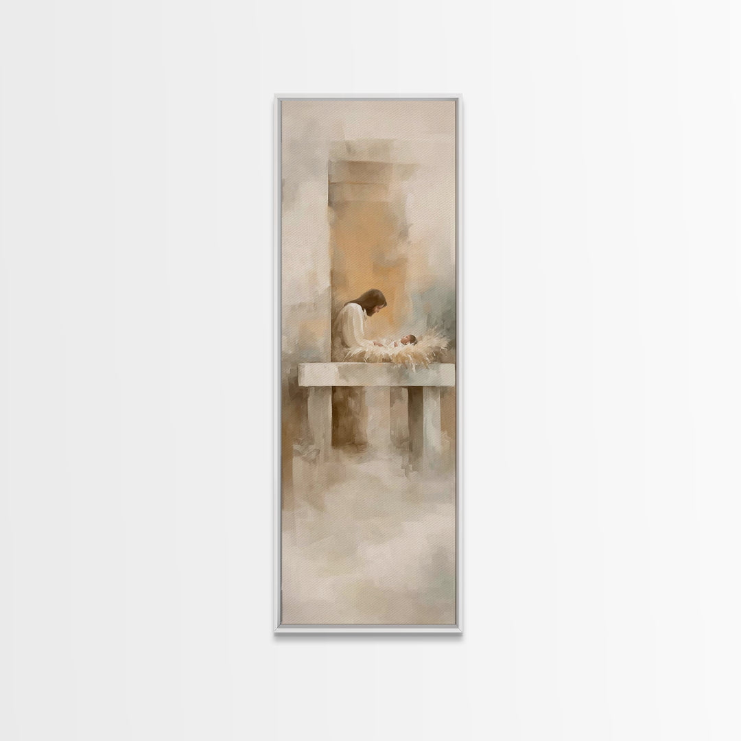 Holy Manger Quiet – Framed Canvas Print – Christian Art Canvas – Christian Christmas Art – Jesus Painting – Skinny Art – Christmas Wall Art