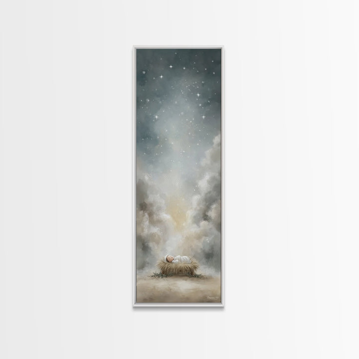 Holy Night Starfall – Framed Canvas Print – Christian Wall Art – Christmas Art – Jesus Painting – Christian Christmas Decor – Tall Skinny A