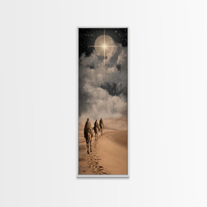 Night Star Pilgrimage – Framed Canvas Print – Christian Christmas Art – Christmas Art – Christian Wall Art – Skinny Art – Christian Gift