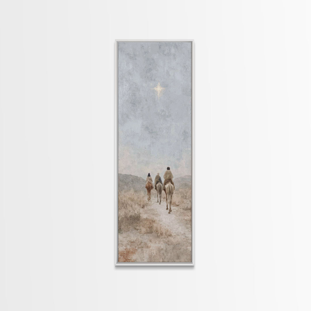 Desert Star Journey – Framed Canvas Print – Narrow Art – Christian Art – Christmas Wall Art – Jesus Painting – Christian Art Print – Christ