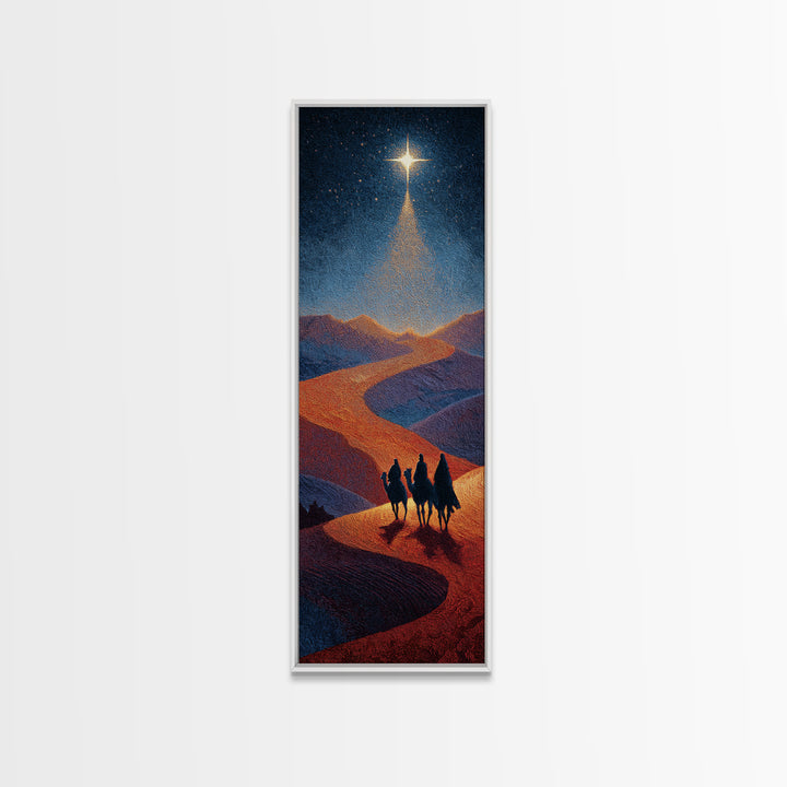 Night Star Pilgrims – Framed Canvas Print – Skinny Art – Christian Christmas Art – Christian Art Canvas – Jesus Painting – Christmas Wall A