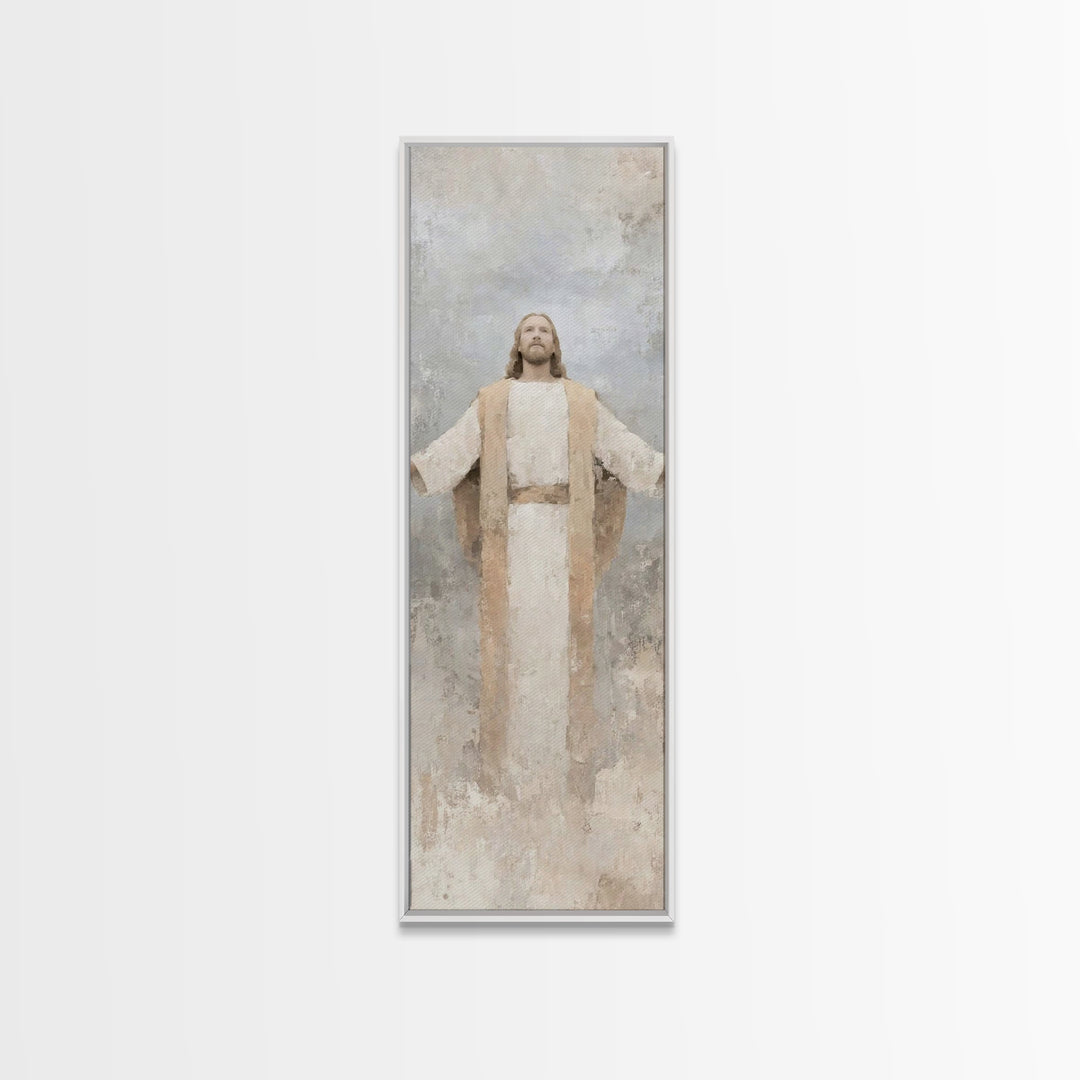 Radiant Savior Light, Framed Canvas Print, Skinny Art, Christian Art Canvas, Christian Wall Art, Jesus Painting, Christian Art