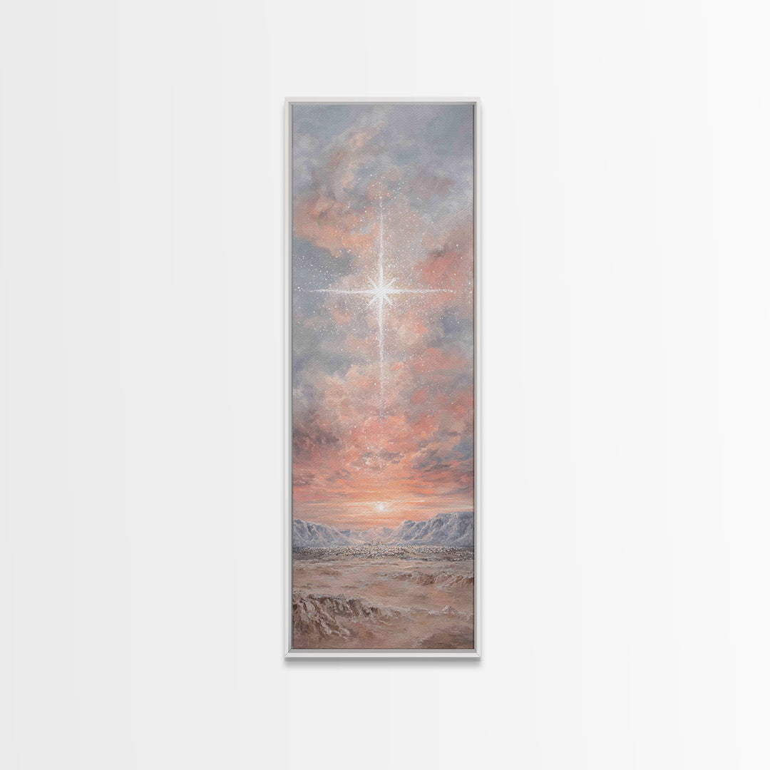 Heavenly Dawn Star – Framed Canvas Print – Tall Narrow Wall Art – Christian Wall Art – Christian Art Canvas – Christmas Art – Jesus Paintin