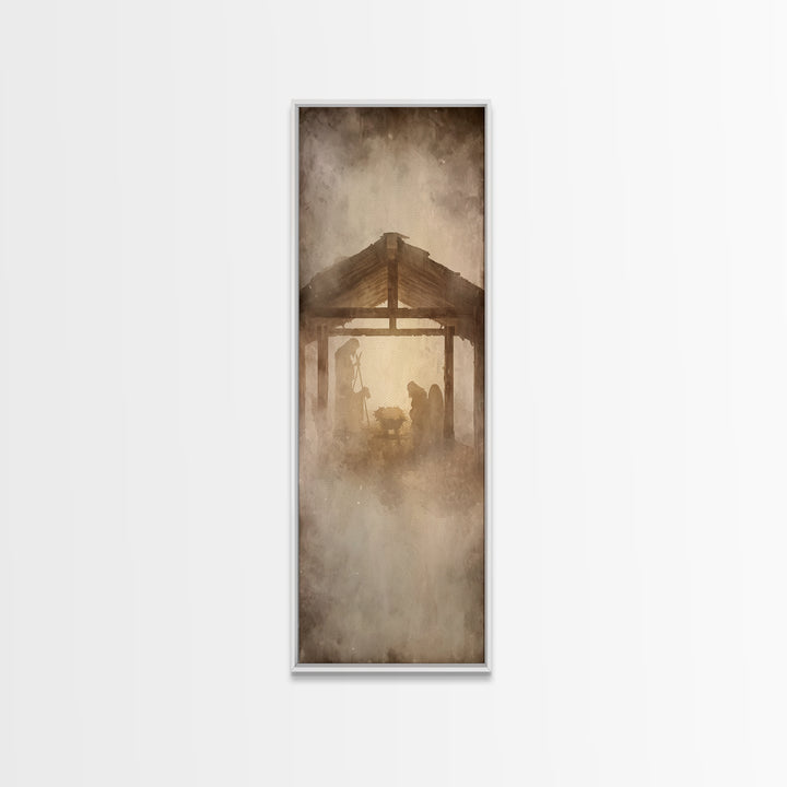 Holy Birth Glow – Framed Canvas Print – Tall Skinny Art Print – Christian Christmas Art – Christian Art Canvas – Jesus Painting – Christian
