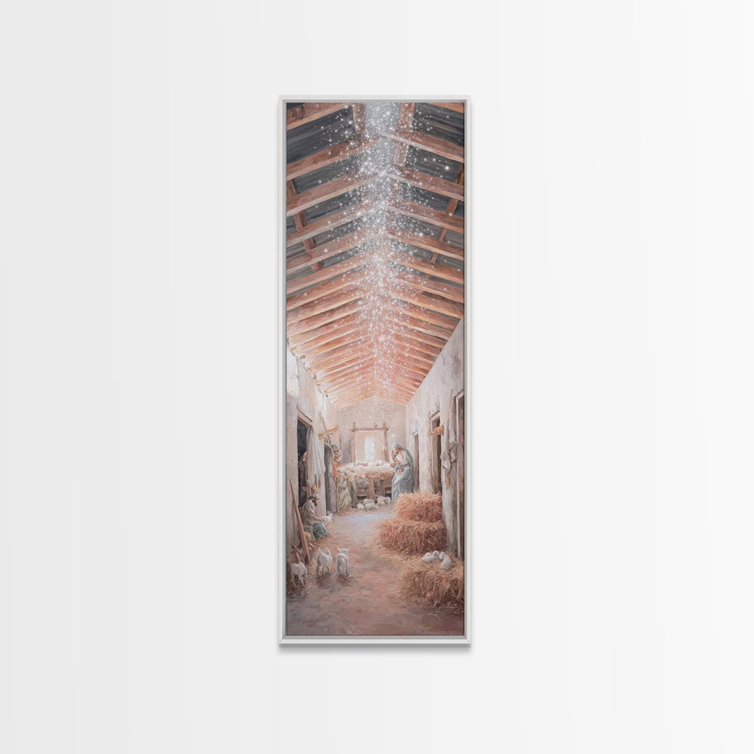 Sacred Nativity Hush – Framed Canvas Print – Tall Narrow Wall Art – Jesus Painting – Christian Art Canvas – Christmas Art – Christian Chris