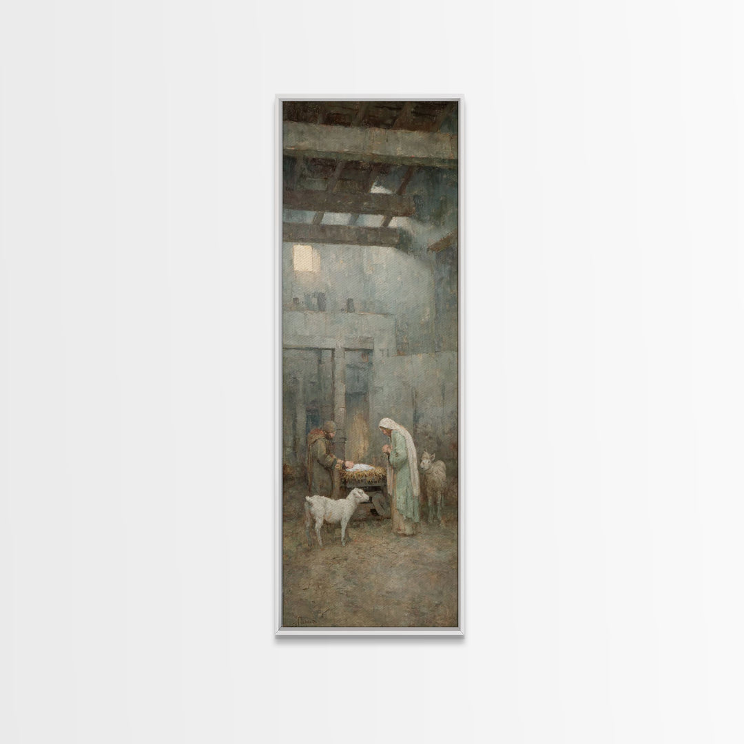 Mary’s Gentle Vigil – Framed Canvas Print – Tall Skinny Art Print – Christian Art Canvas – Jesus Christmas Art – Christian Wall Art – Chris