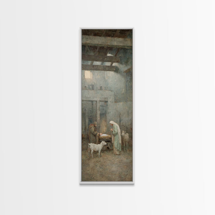 Mary’s Gentle Vigil – Framed Canvas Print – Tall Skinny Art Print – Christian Art Canvas – Jesus Christmas Art – Christian Wall Art – Chris