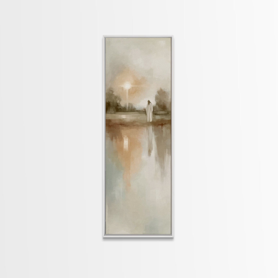 Gentle Dawn Messiah – Framed Canvas Print – Skinny Art – Christian Art – Christian Art Canvas – Jesus Painting – Minimalist Christian Art