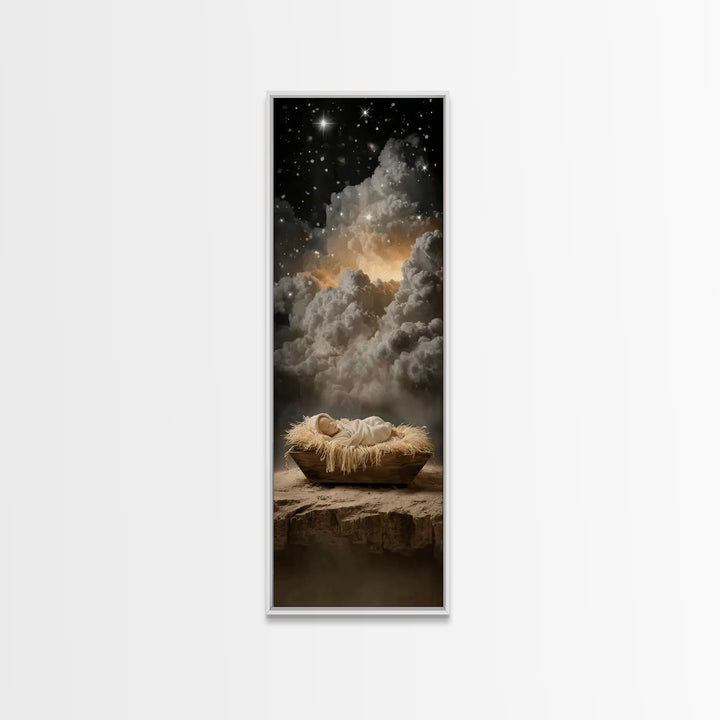 Heavenly Manger Star – Framed Canvas Print – Tall Narrow Wall Art – Christian Art Canvas – Jesus Painting – Jesus Art – Christian Christmas