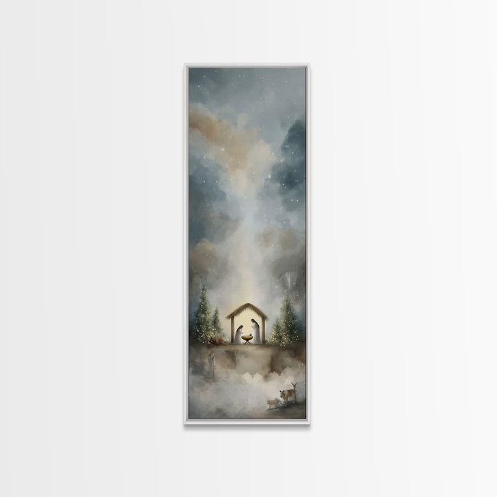 Silent Holy Wonder – Framed Canvas Print – Tall Narrow Wall Art – Jesus Art – Christian Art Canvas – Christian Christmas Art – Jesus Painti