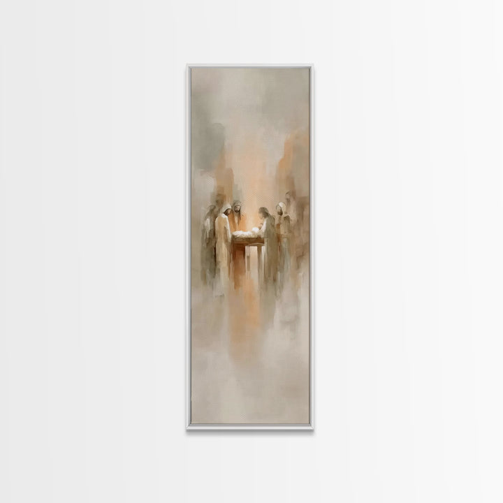 Nativity Dawn Light – Framed Canvas Print – Tall Narrow Wall Art – Christian Christmas Art – Jesus Art – Jesus Painting – Christian Art Can