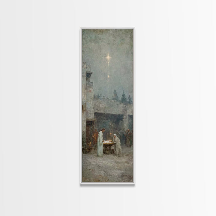 Holy Night Grace – Framed Canvas Print – Tall Narrow Wall Art – Christian Christmas Art – Christian Art Canvas – Jesus Painting – Jesus Art