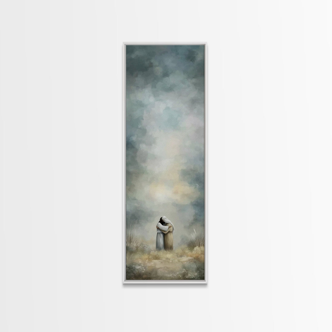 Embrace of Grace | Framed Canvas Print | Christian Wall Art | Christian Art Canvas | Christian Painting | Subtle Christian Art | Narrow Art