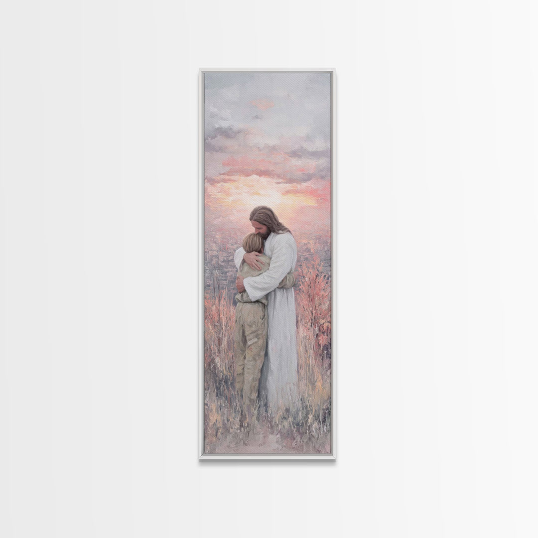 Eternal Peace Embrace – Framed Canvas Print – Jesus Painting – Christian Wall Art – Christian Art Canvas – Modern Christian Art – Tall Skin