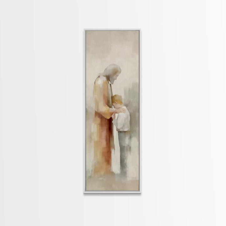 Tender Shepherd Grace, Framed Canvas Print, Christian Wall Art, Christian Art Canvas, Modern Christian Art, Jesus Painting, Skinny Art